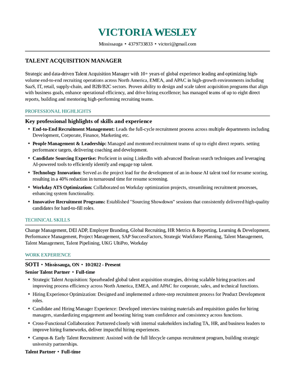 Career Highlights resume template